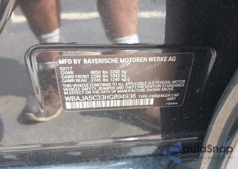 2017 BMW 530I из США, поврежденный, VIN WBAJA5C33HG894936